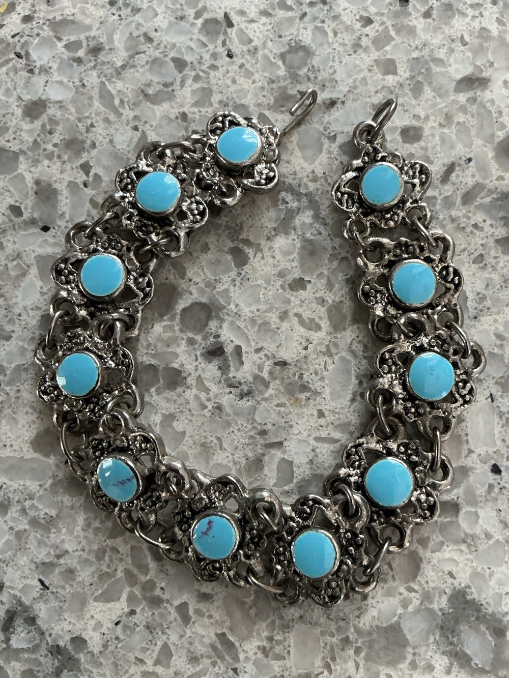 Vintage 1950/60’s  Faux Turquoise Panel Bracelet Hook Closure